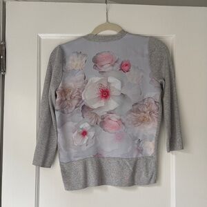 Ted Baker Gray Cardigan with Pink and White Floral Design